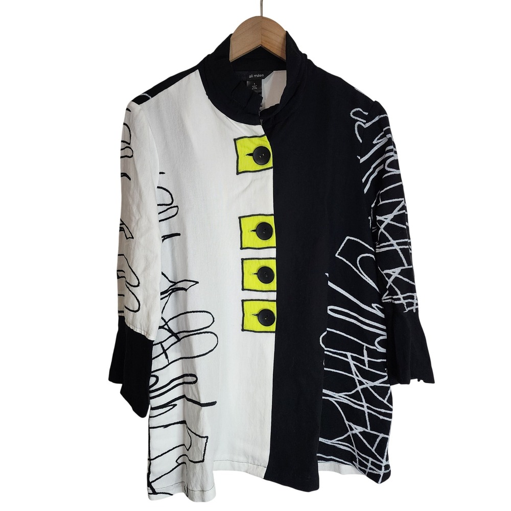 Ali‎ Miles Tunic Top Women's Small Art to Wear Artsy 3/4 Sleeve Pockets